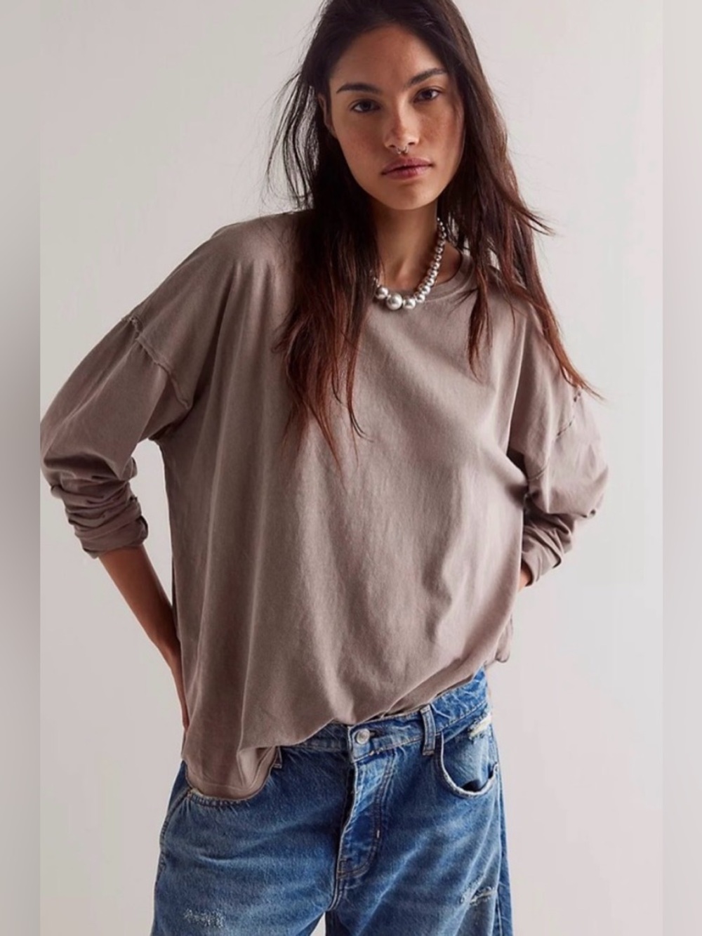 Free People We The Free Nina Long-Sleeve Tee. NWT. Dusted cocoa